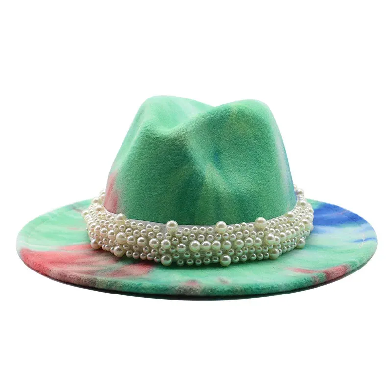 Men and Women Casual Tie Dyed 3D Painted Wide Brim Party Fedora Hat