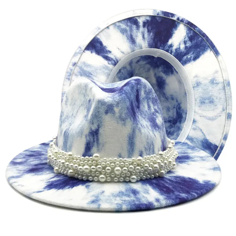 Men and Women Casual Tie Dyed 3D Painted Wide Brim Party Fedora Hat