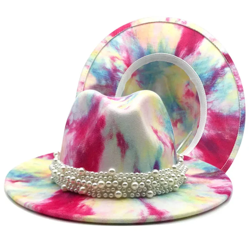 Men and Women Casual Tie Dyed 3D Painted Wide Brim Party Fedora Hat