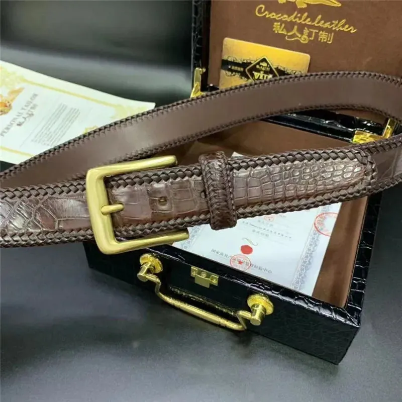 Men's Crocodile Skin Stainless Steel Needle Pin Buckle Waist Belt