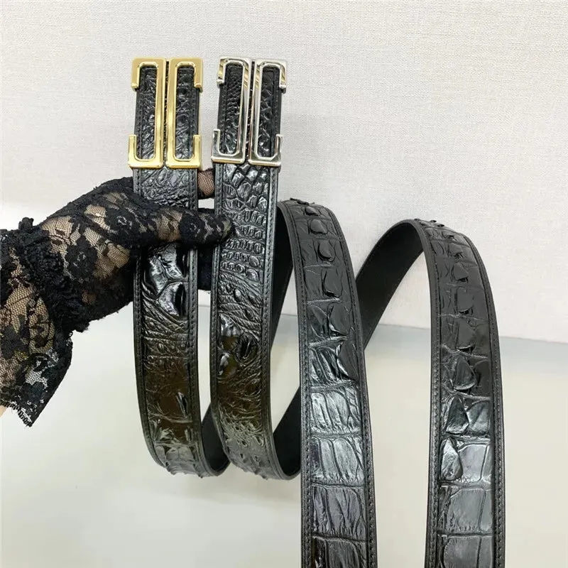 Men's Exotic Crocodile Skin Leather Stainless Steel Buckle Waist Belt