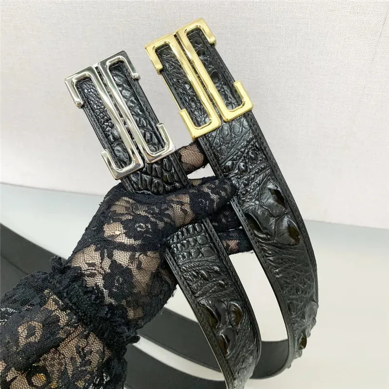 Men's Exotic Crocodile Skin Leather Stainless Steel Buckle Waist Belt