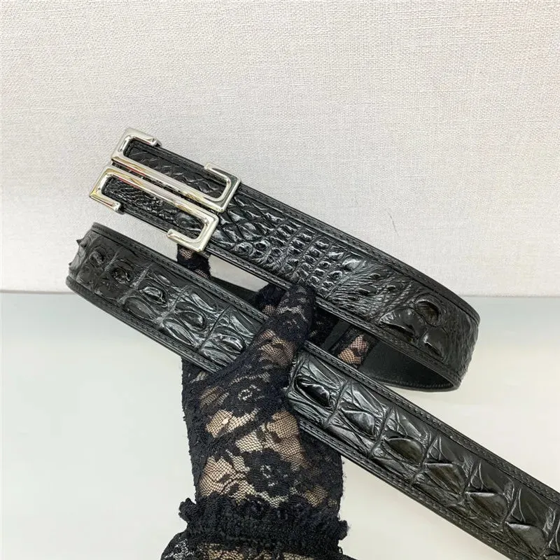 Men's Exotic Crocodile Skin Leather Stainless Steel Buckle Waist Belt