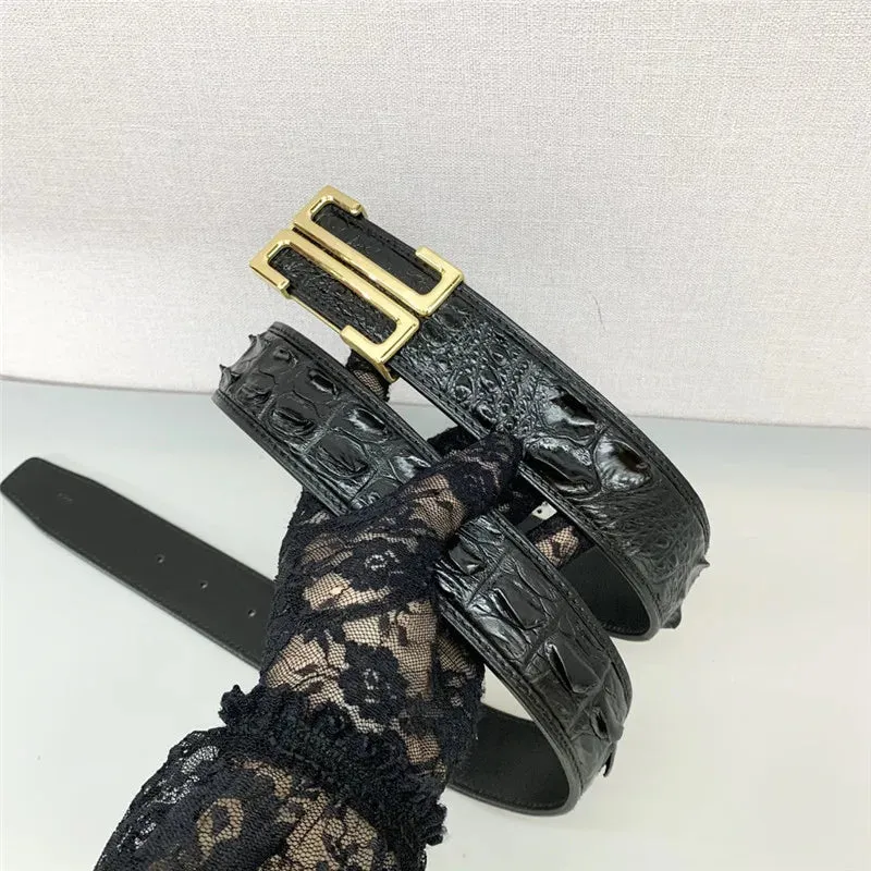 Men's Exotic Crocodile Skin Leather Stainless Steel Buckle Waist Belt