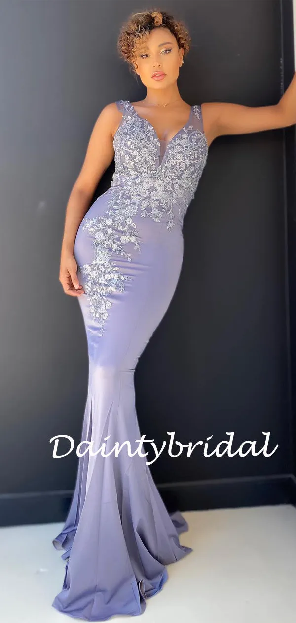 Mermaid V-neck Spaghetti Strap Long Prom Dresses Evening Dresses.DB10816