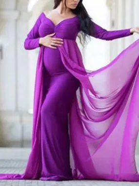 Momnfancy Grenadine Off Shoulder Mermaid For Babyshowes Maternity Maxi Dress