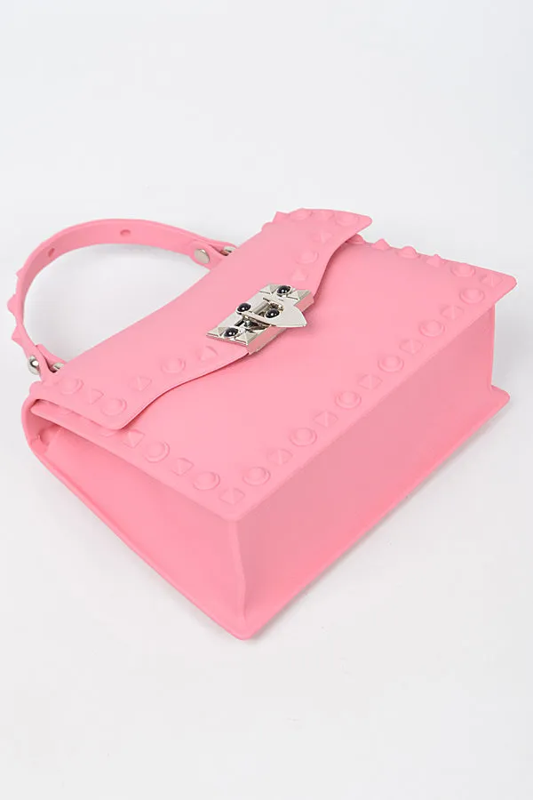 Monotone Studded Clutch-Blush