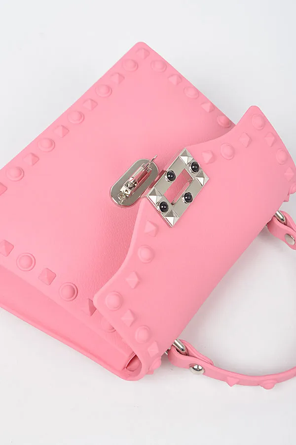 Monotone Studded Clutch-Blush