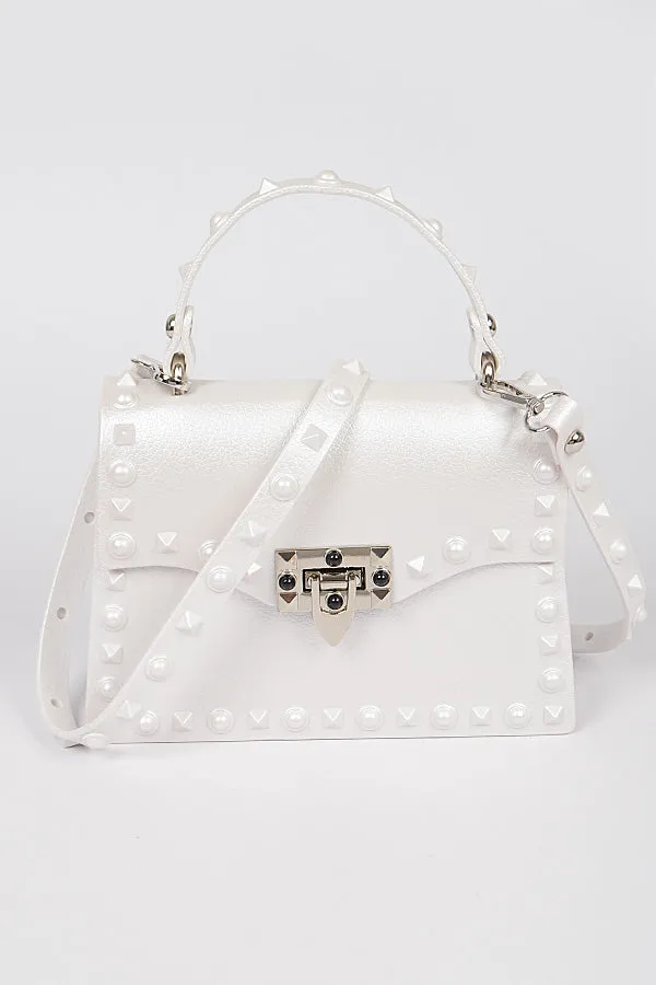 Monotone Studded Clutch-White