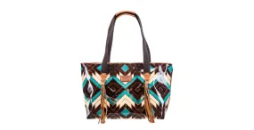 Montezuma Brown / Turquoise Aztec Pattern Large Tote