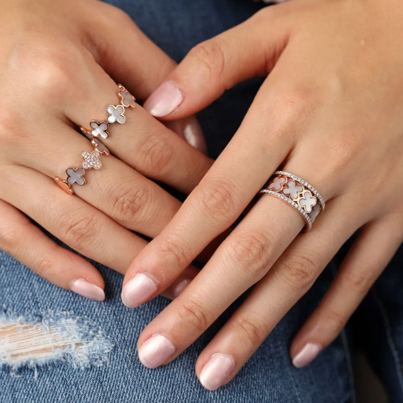 Mother of Pearl Clover Eternity Ring