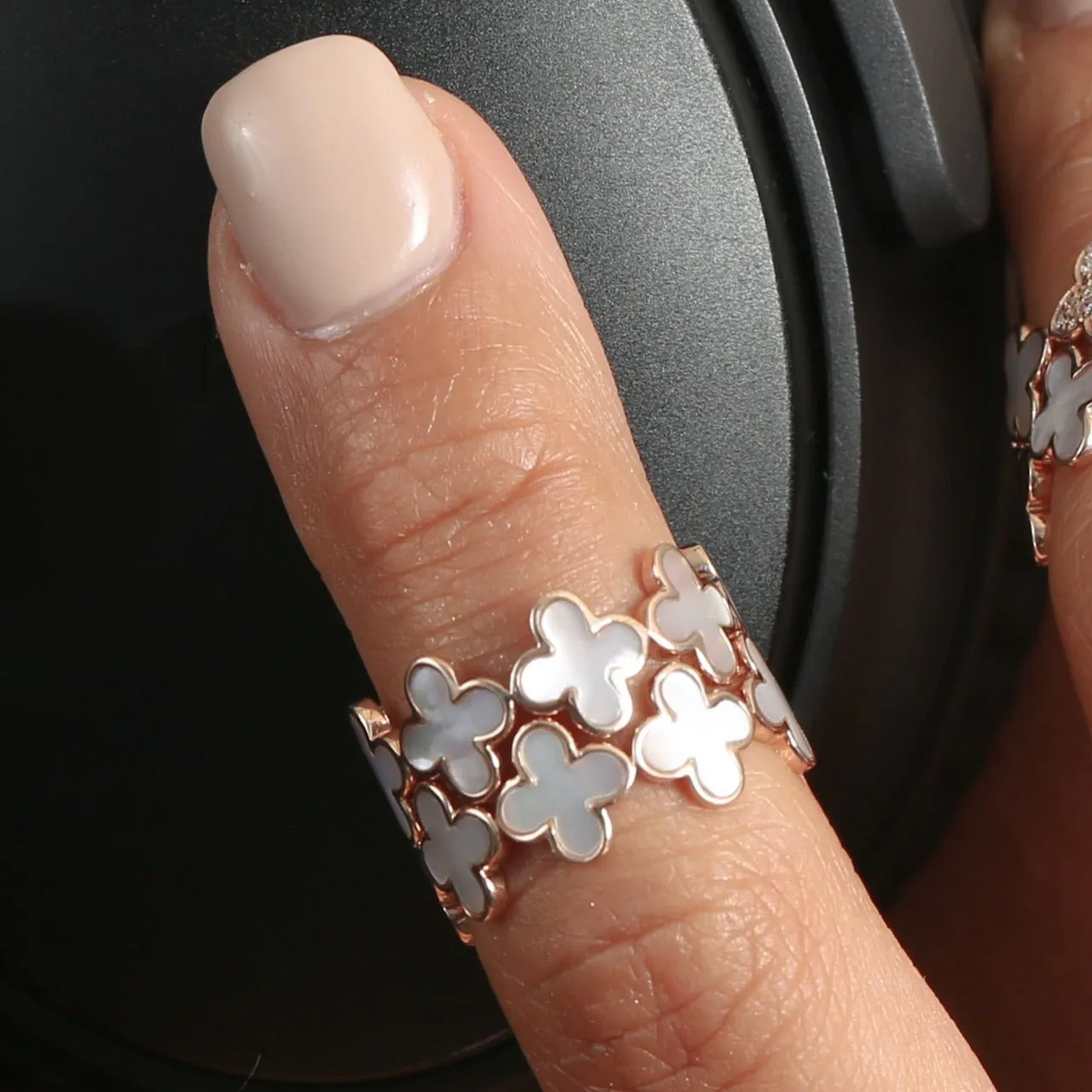 Mother of Pearl Clover Eternity Ring