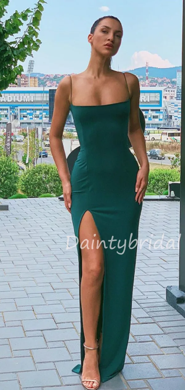 New Arrival Spaghetti Strap Side Slit Fashion Prom Dresses Evening Dresses.DB10500