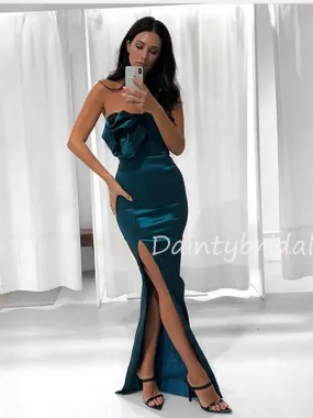 New Arrival Strajght Side Slit Satin Long Prom Dresses Evening Dresses.DB10543