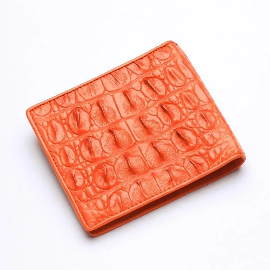 Orange Crocodile Skin Bifold Wallet