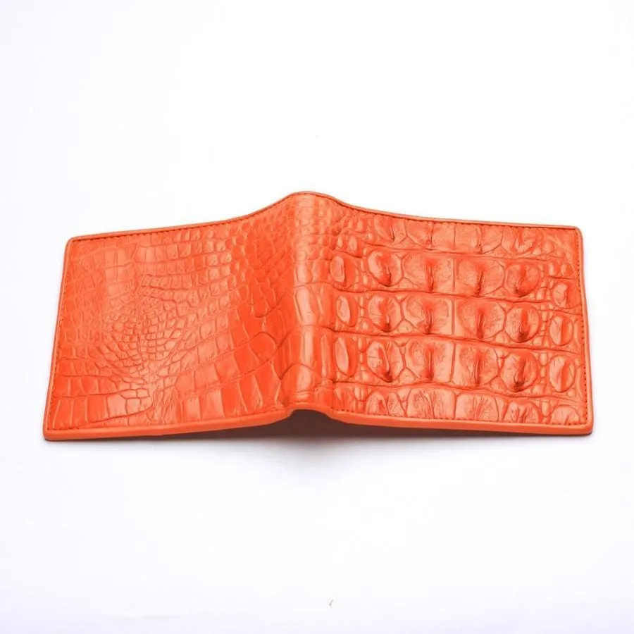 Orange Crocodile Skin Bifold Wallet