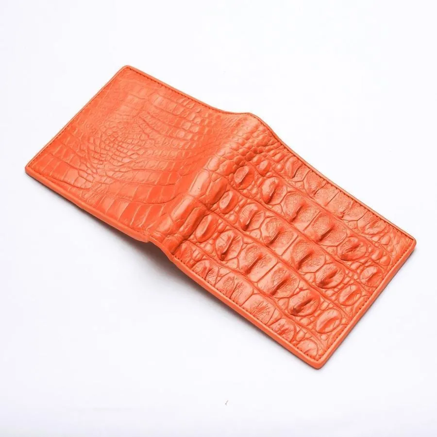 Orange Crocodile Skin Bifold Wallet