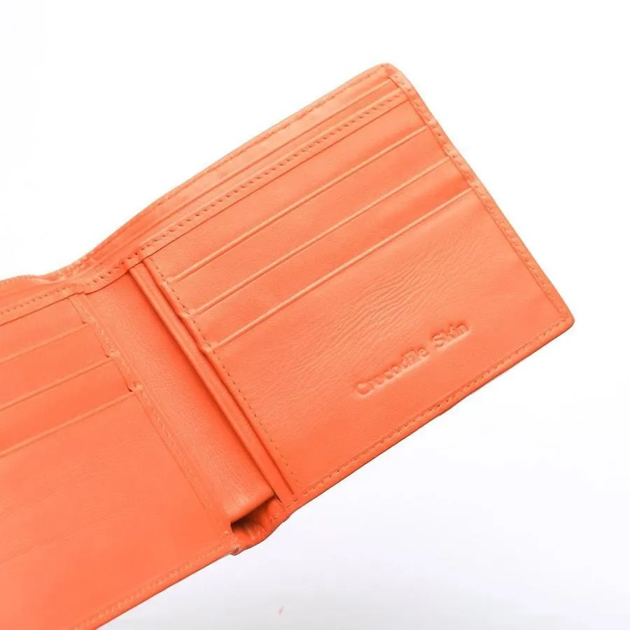 Orange Crocodile Skin Bifold Wallet