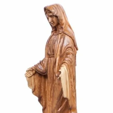 Our Lady of the Grace, Virgin Mary Masterpiece, 31.5 Olive Wood Carved Sculpture from the Holy Land