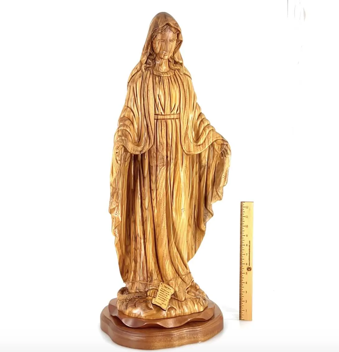 Our Lady of the Grace, Virgin Mary Masterpiece, 31.5 Olive Wood Carved Sculpture from the Holy Land