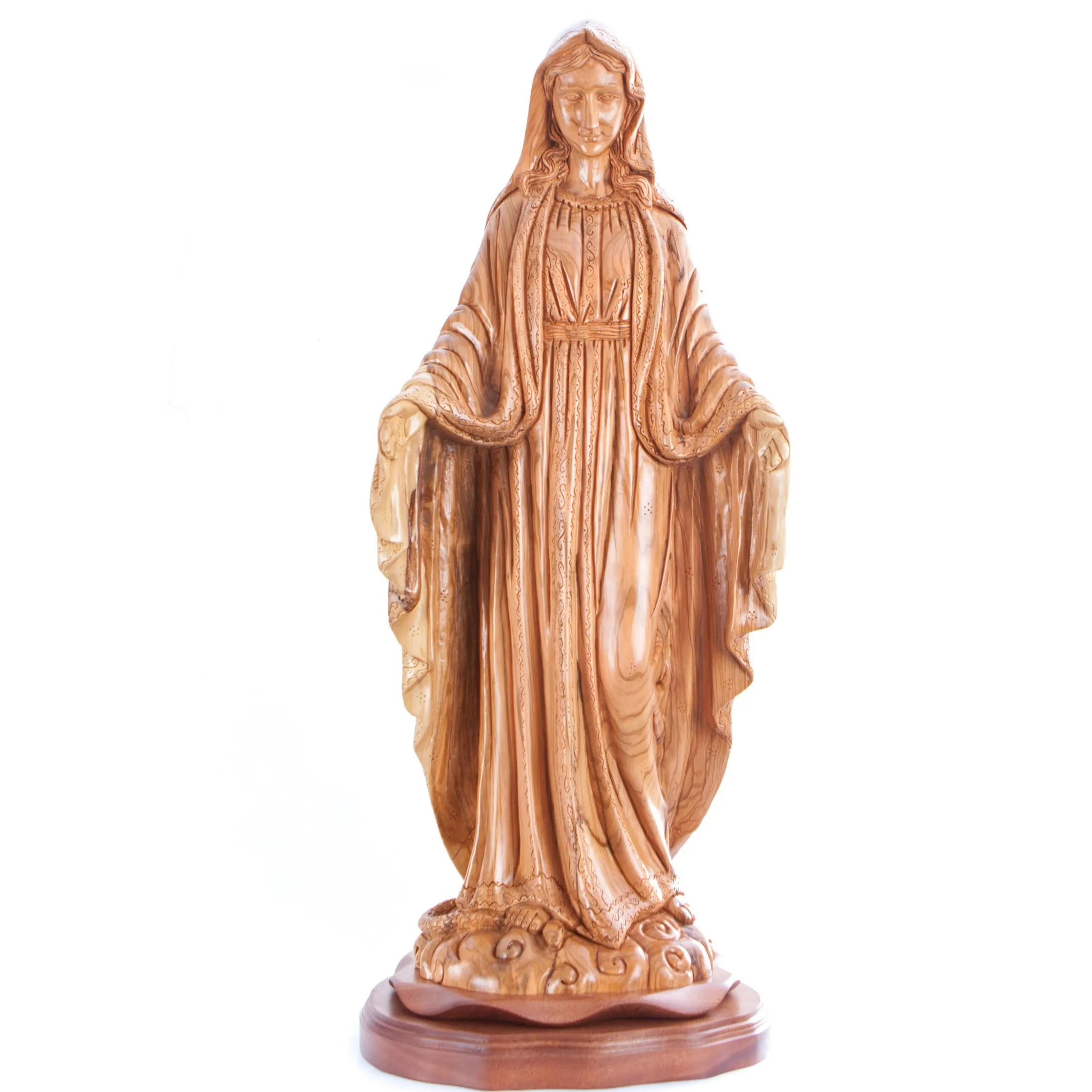 Our Lady of the Grace, Virgin Mary Masterpiece, 31.5 Olive Wood Carved Sculpture from the Holy Land