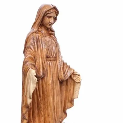 Our Lady of the Grace, Virgin Mary Masterpiece, 31.5 Olive Wood Carved Sculpture from the Holy Land