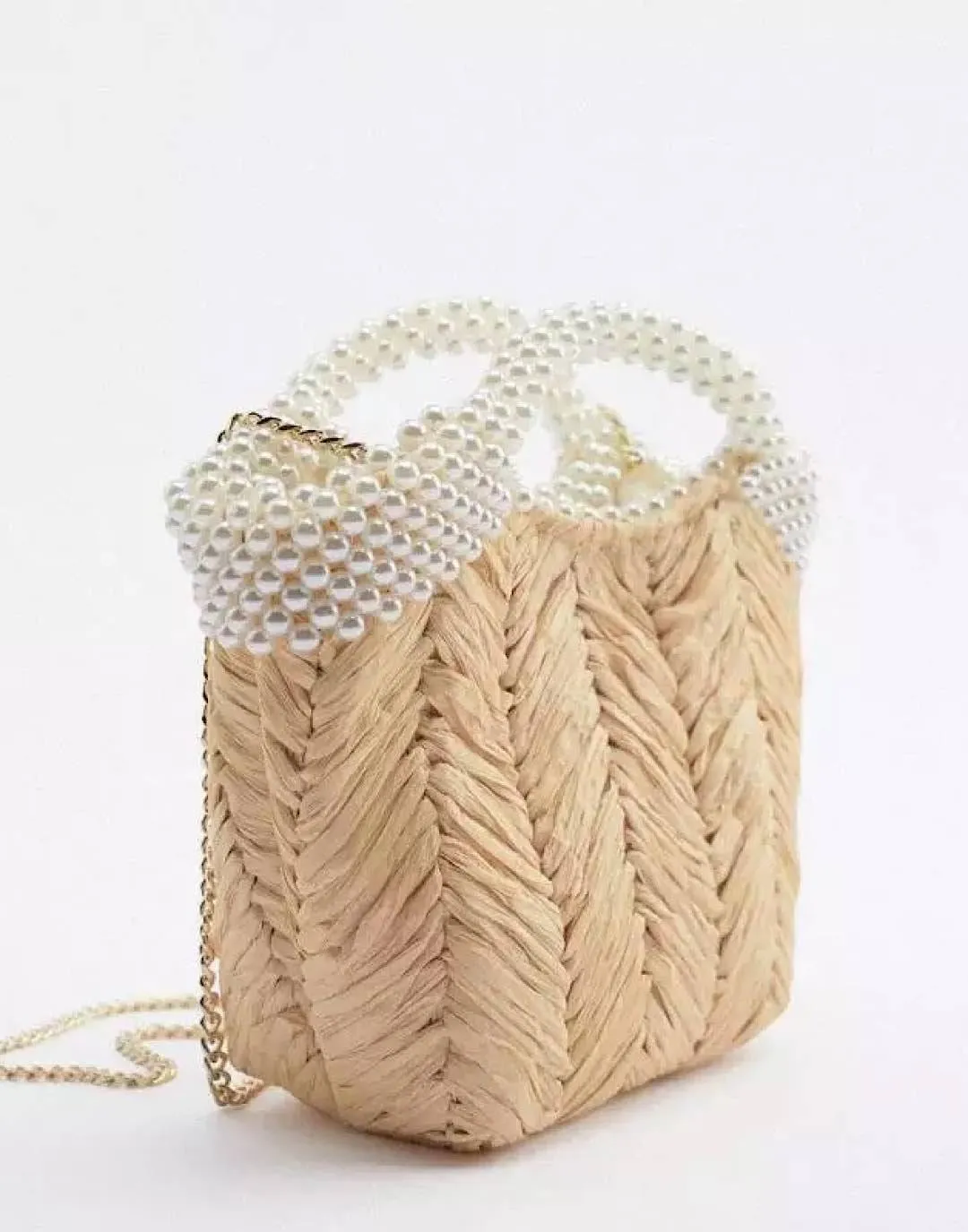 Pearl Strapped Straw Tote Bag