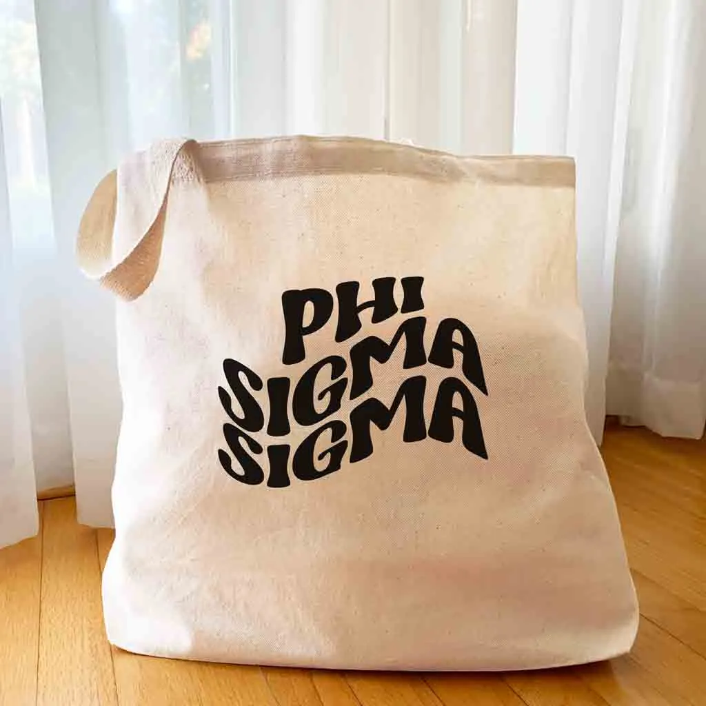 Phi Sigma Sigma Large Canvas Sorority Tote Bag with Simple Mod Design