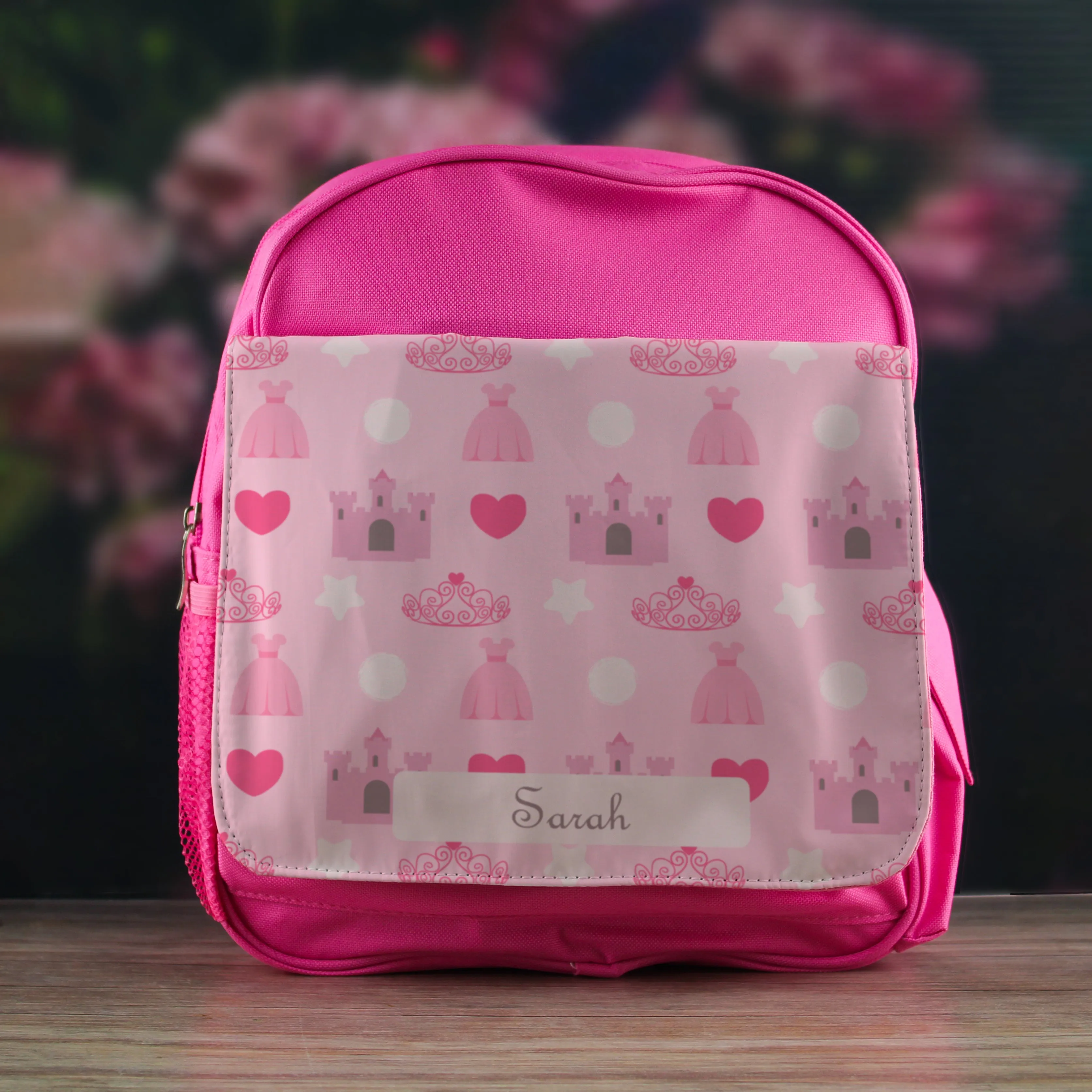 Printed Kids Pink Backpack with Princess Design, Customise with Any Name