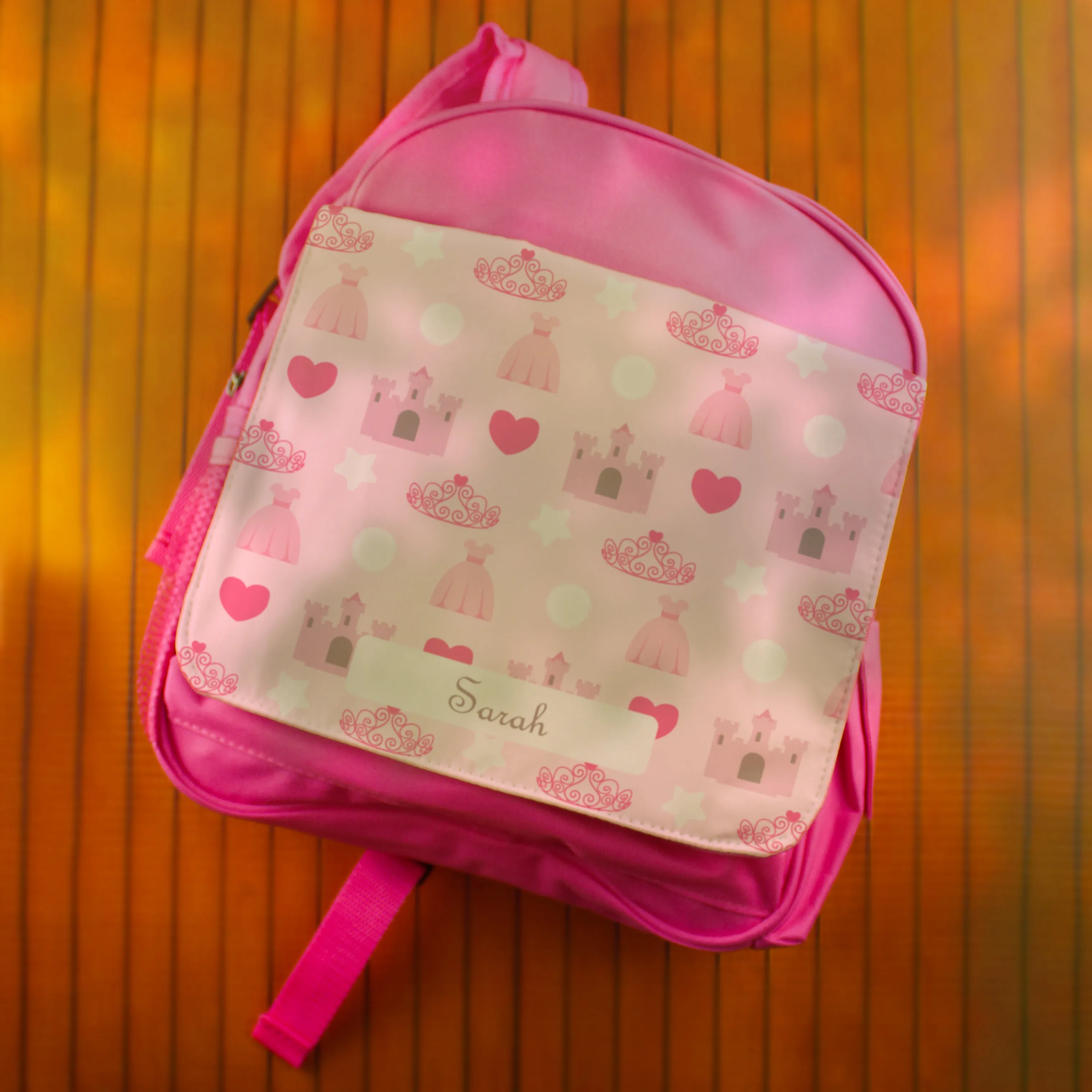 Printed Kids Pink Backpack with Princess Design, Customise with Any Name