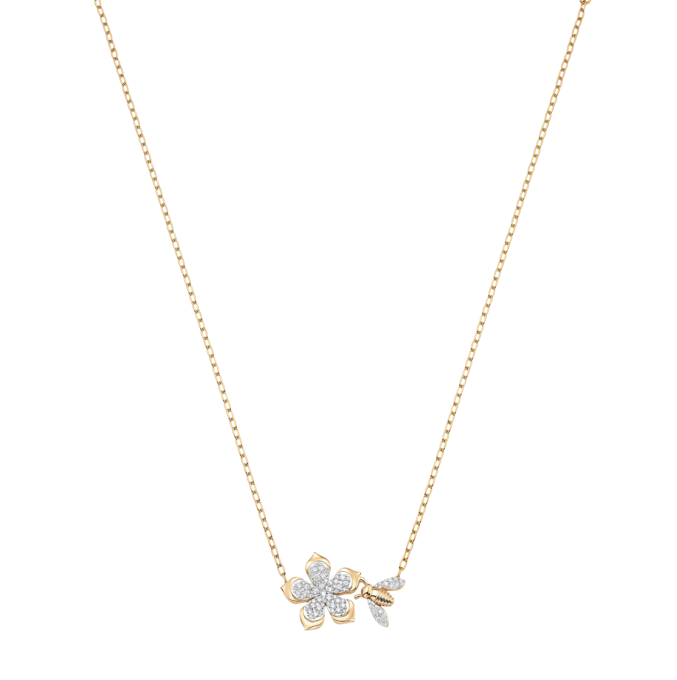 Queen Bee Gold and Diamond Full Pear Flower Necklace