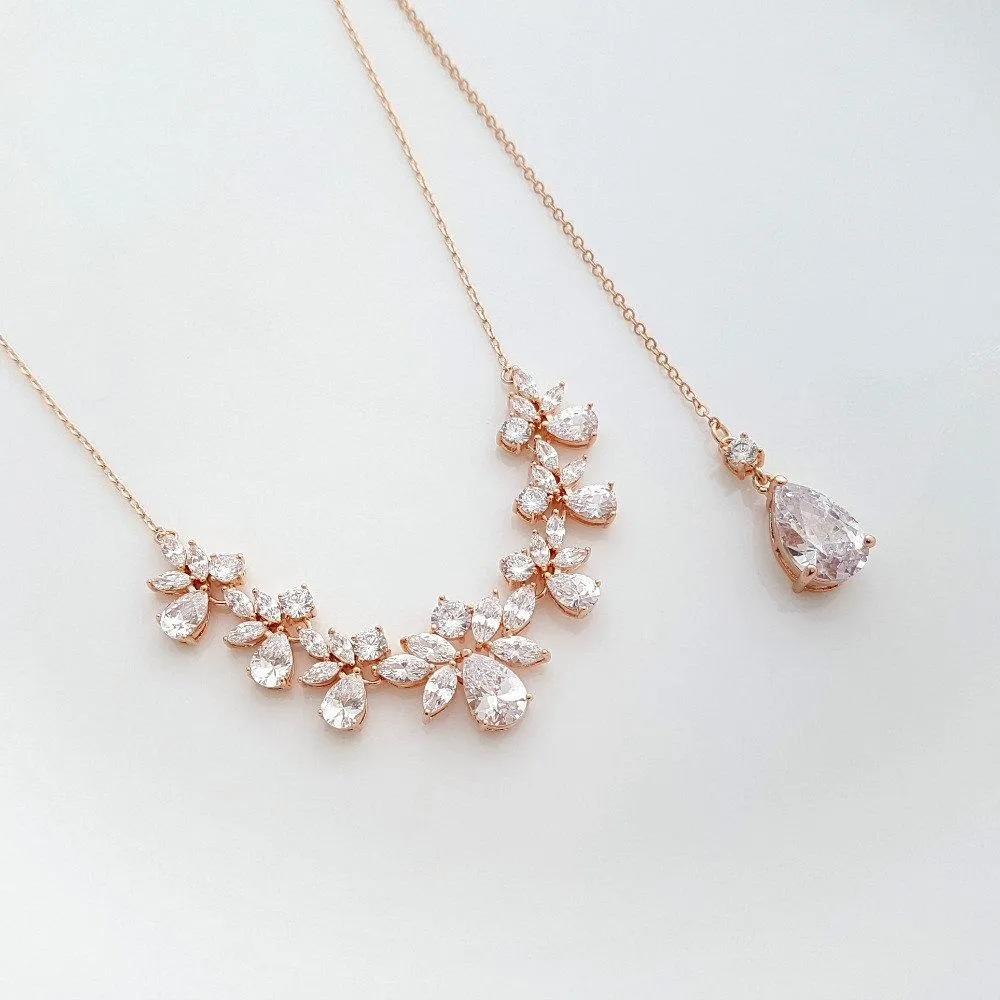 Rose Gold Bridal Necklace Crystal Bridal Back drop Necklace Rose Gold Wedding Back Necklace Wedding Bridal Jewelry, Nicole