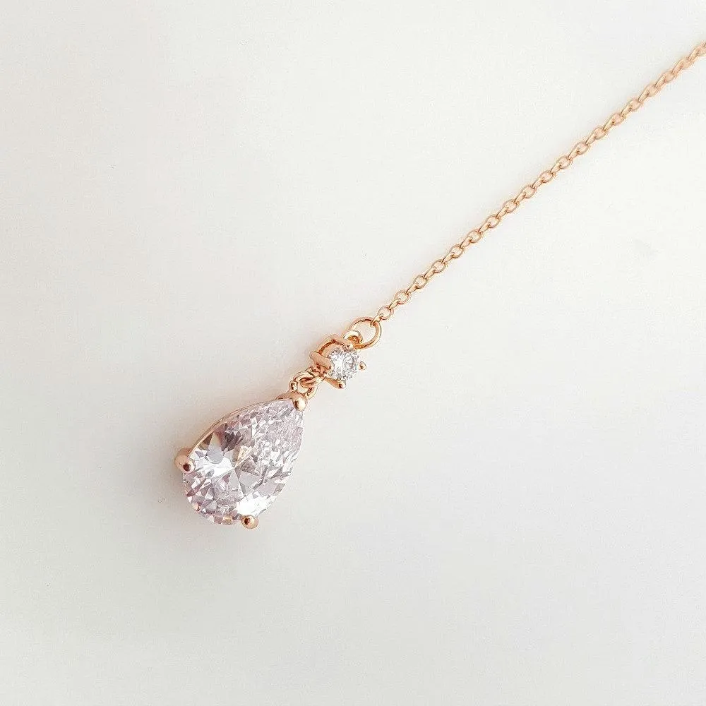 Rose Gold Bridal Necklace Crystal Bridal Back drop Necklace Rose Gold Wedding Back Necklace Wedding Bridal Jewelry, Nicole