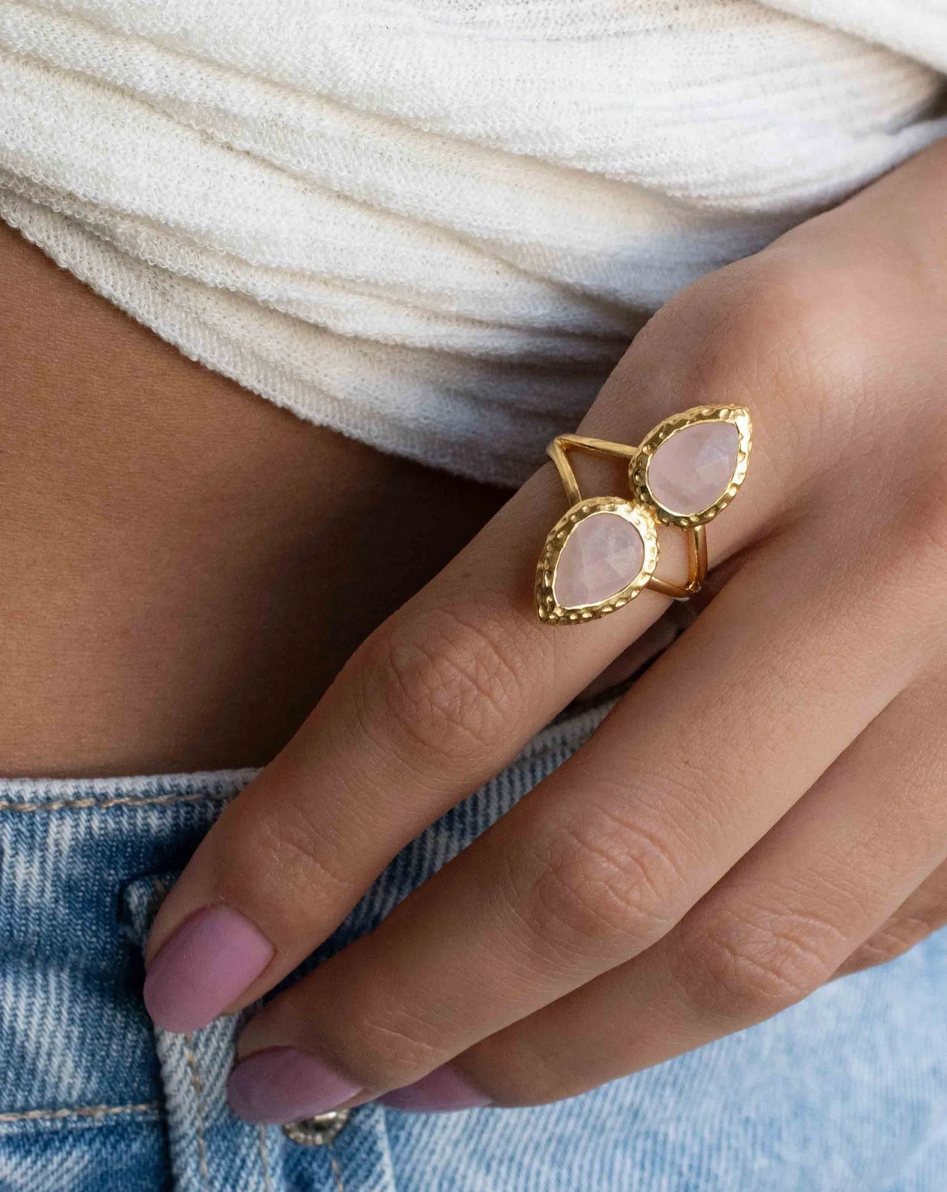 Rose Quartz Ring * 18k Gold Plated Ring * Statement Ring * Gemstone Ring * Pink * Bridal Ring * Wedding Ring *Organic Ring * Nat