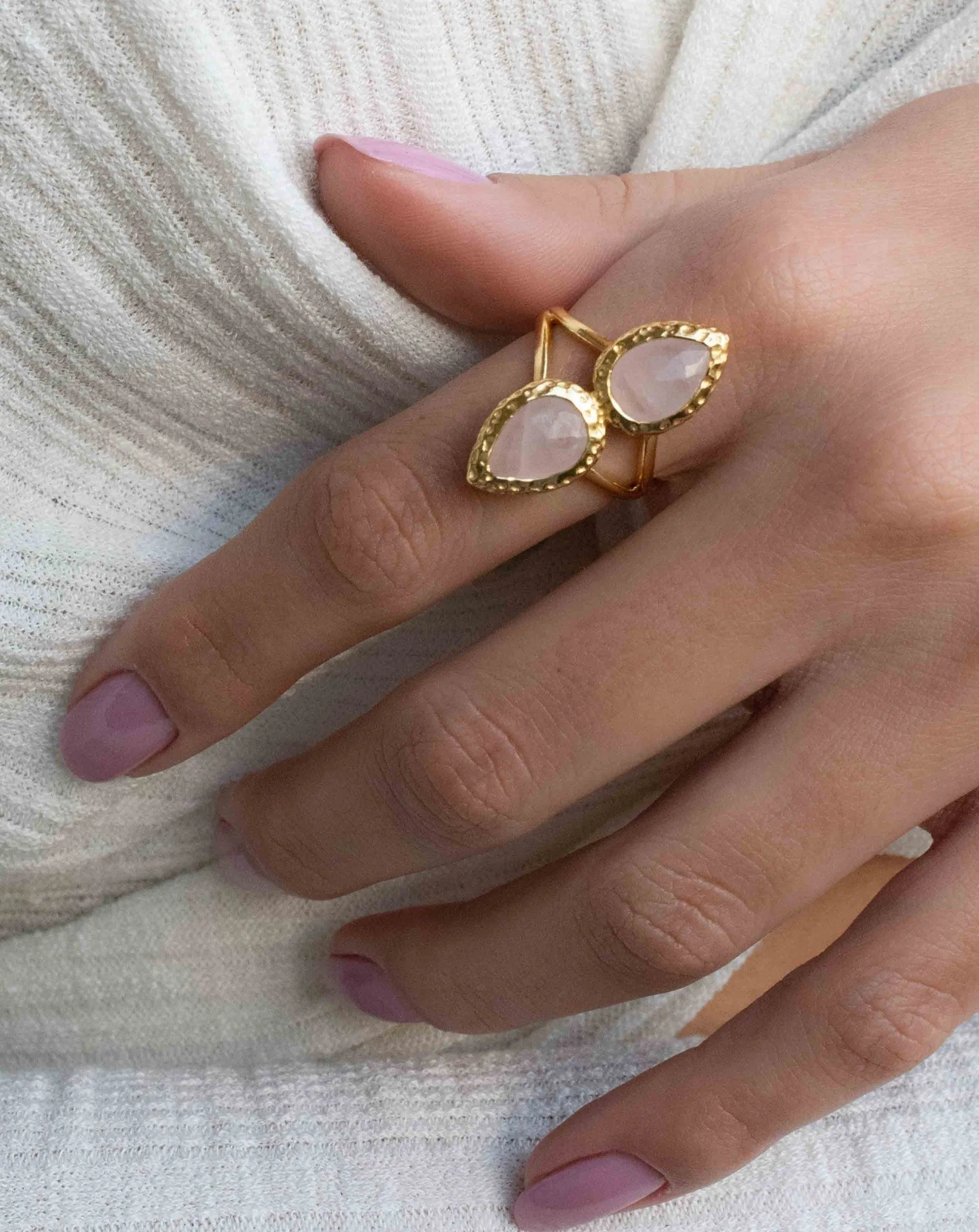 Rose Quartz Ring * 18k Gold Plated Ring * Statement Ring * Gemstone Ring * Pink * Bridal Ring * Wedding Ring *Organic Ring * Nat