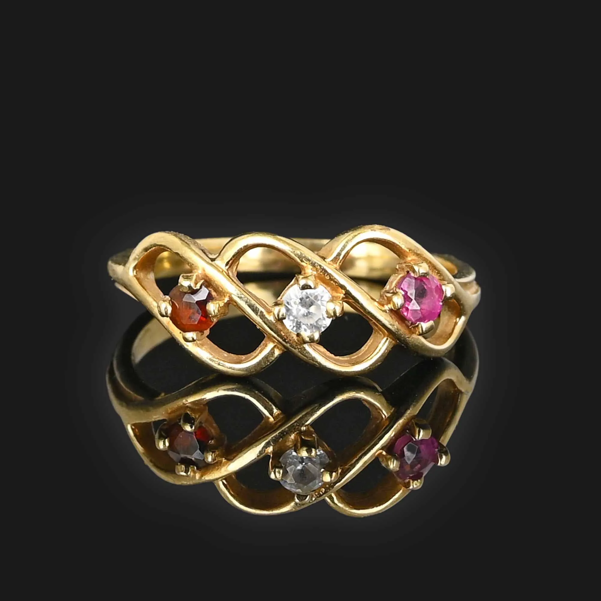 Ruby Garnet Spinel Infinity Ring in 10K Gold