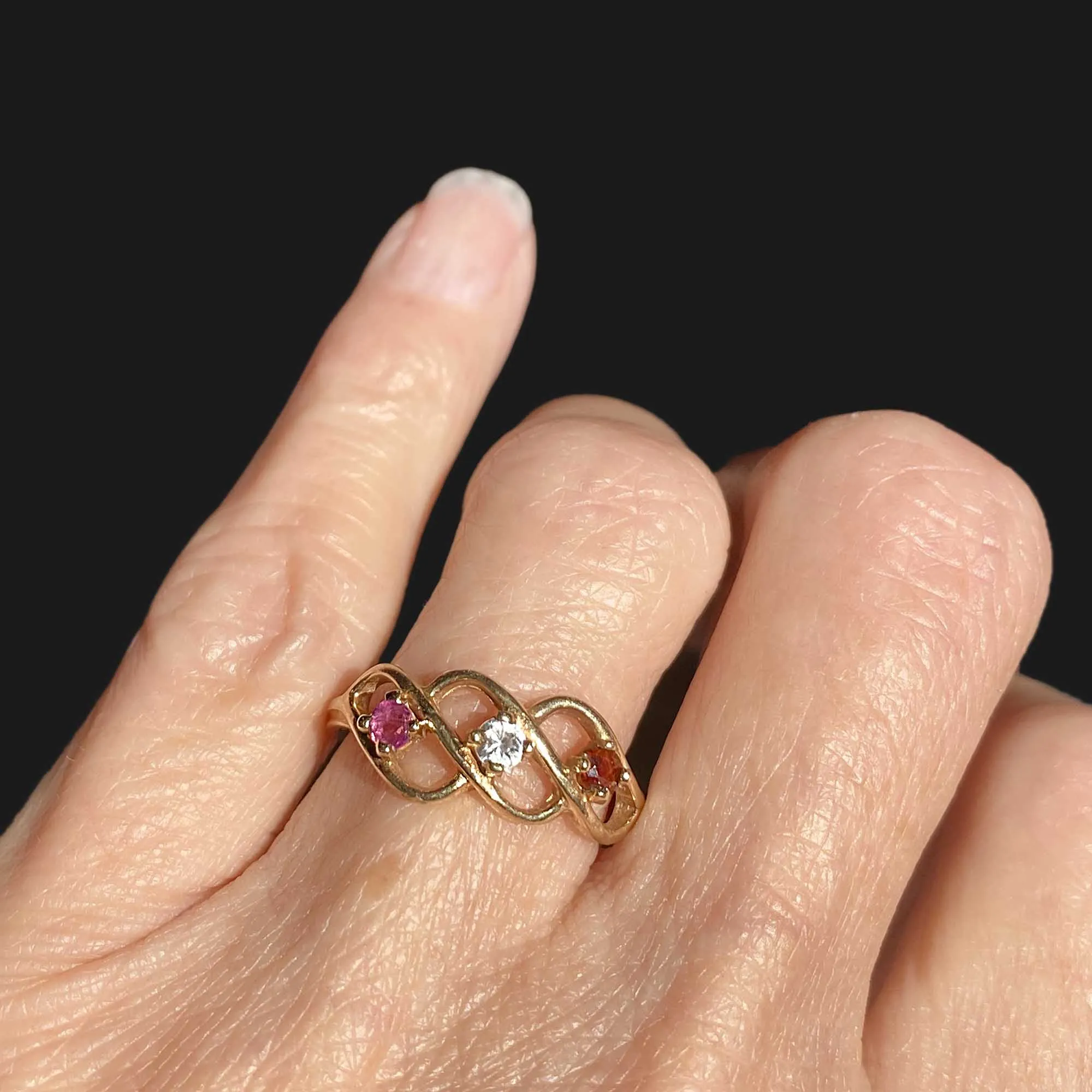 Ruby Garnet Spinel Infinity Ring in 10K Gold