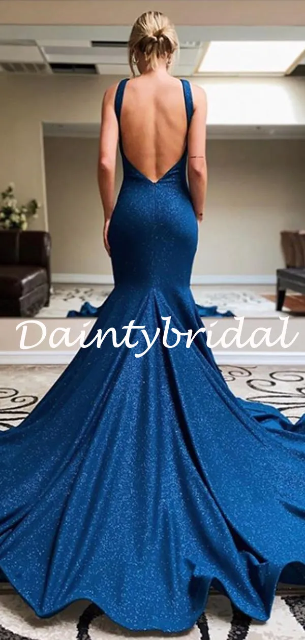 Sexy Halter Mermaid Satin Open Back Prom Dresses Evening Dresses.DB10794