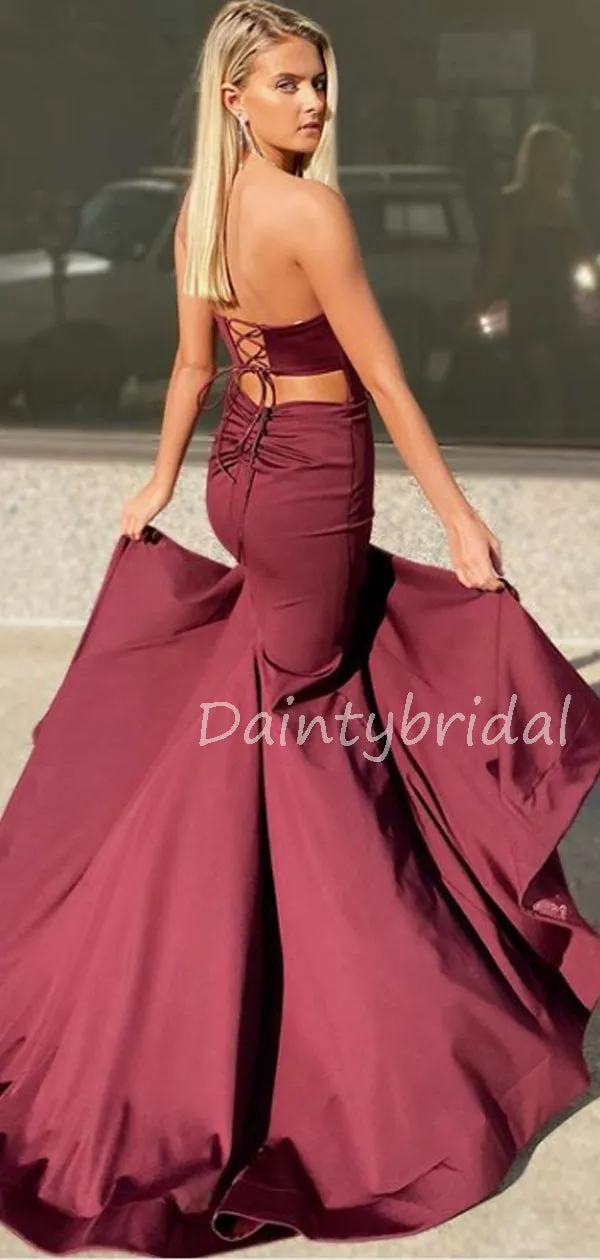 Sexy Straight Side Slit Satin Mermaid Long Prom Dresses Evening Dresses.DB10547