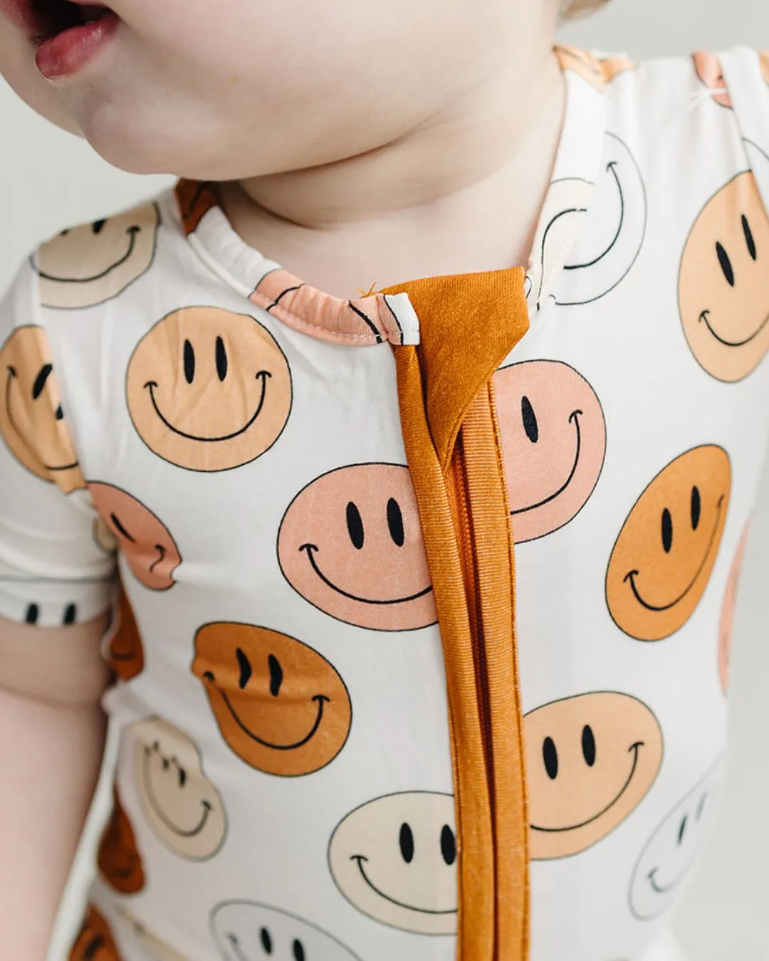 Smiley Bamboo Short Romper | Copper