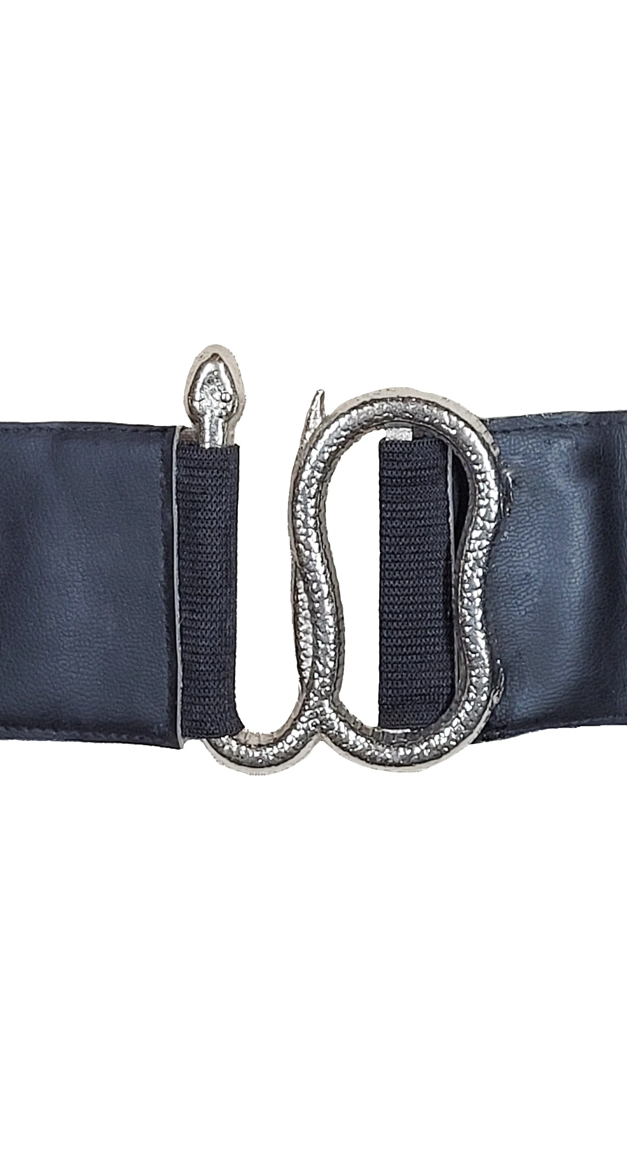 Snakebite black vegan leather stretch waist clincher belt