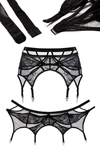 sofsy Black Garter Belt for Women Thigh High Stockings | Lace Garter Belts for Thigh Highs (Stockings Not Included!) - L