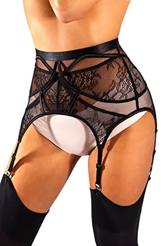 sofsy Lace Garter Belt / Suspender Belt with Clips for Women's Thigh High Stockings (Stockings Sold Separately) Black - Plus Siz