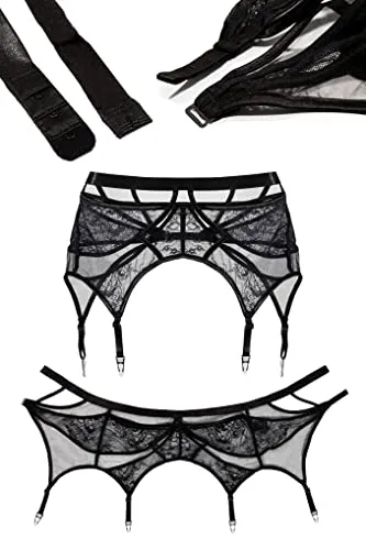 sofsy Lace Garter Belt / Suspender Belt with Clips for Women's Thigh High Stockings (Stockings Sold Separately) Black - Plus Siz