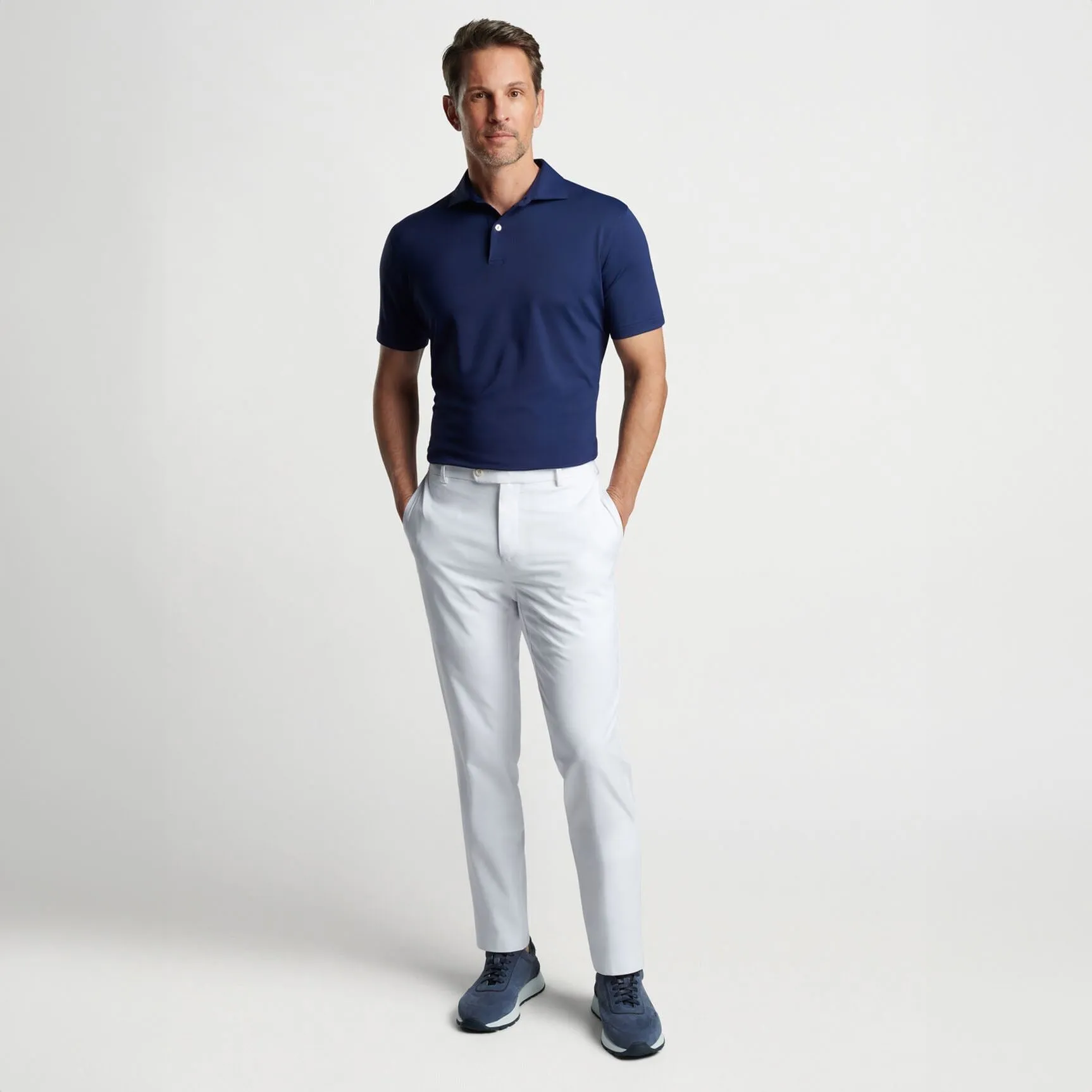 Solid Tailored Fit Performance Jersey Polo Navy - SS24