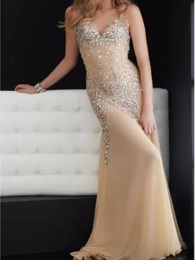 Sparkle V-neck Sleeveless Open Back Mermaid Prom Dresses,PD0037