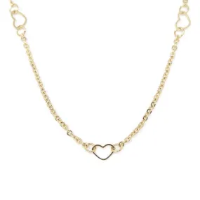 Stainless Steel Necklace Heart Station Gold Plated