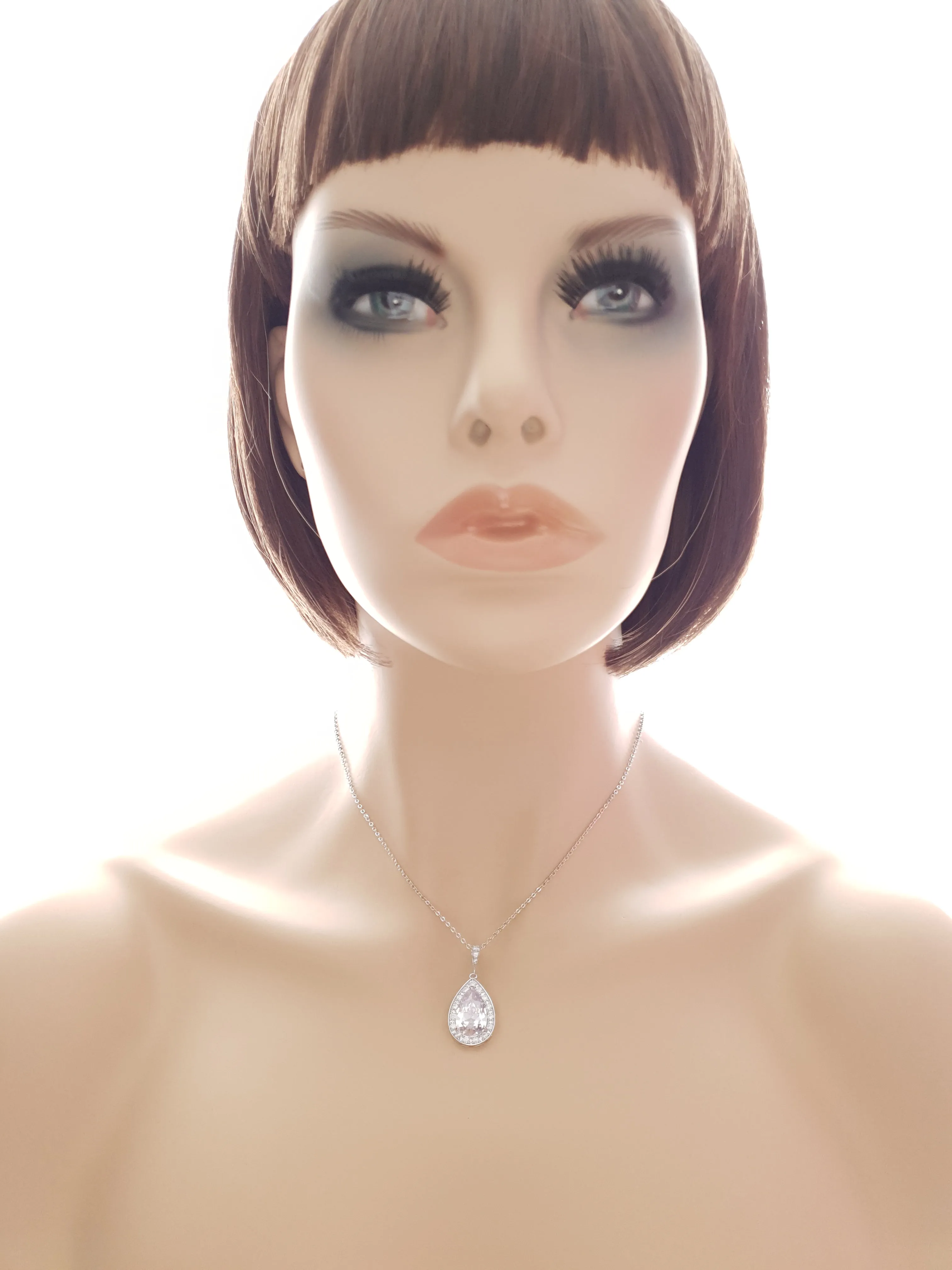 Teardrop Necklace in 14K Gold & Cubic Zirconia for Brides & Bridesmaids-Evelyn