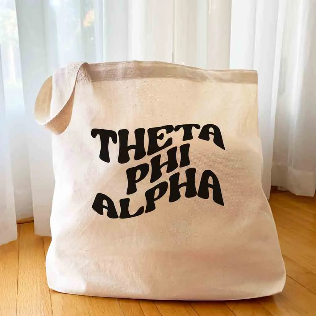 Theta Phi Alpha Large Canvas Sorority Tote Bag with Simple Mod Design