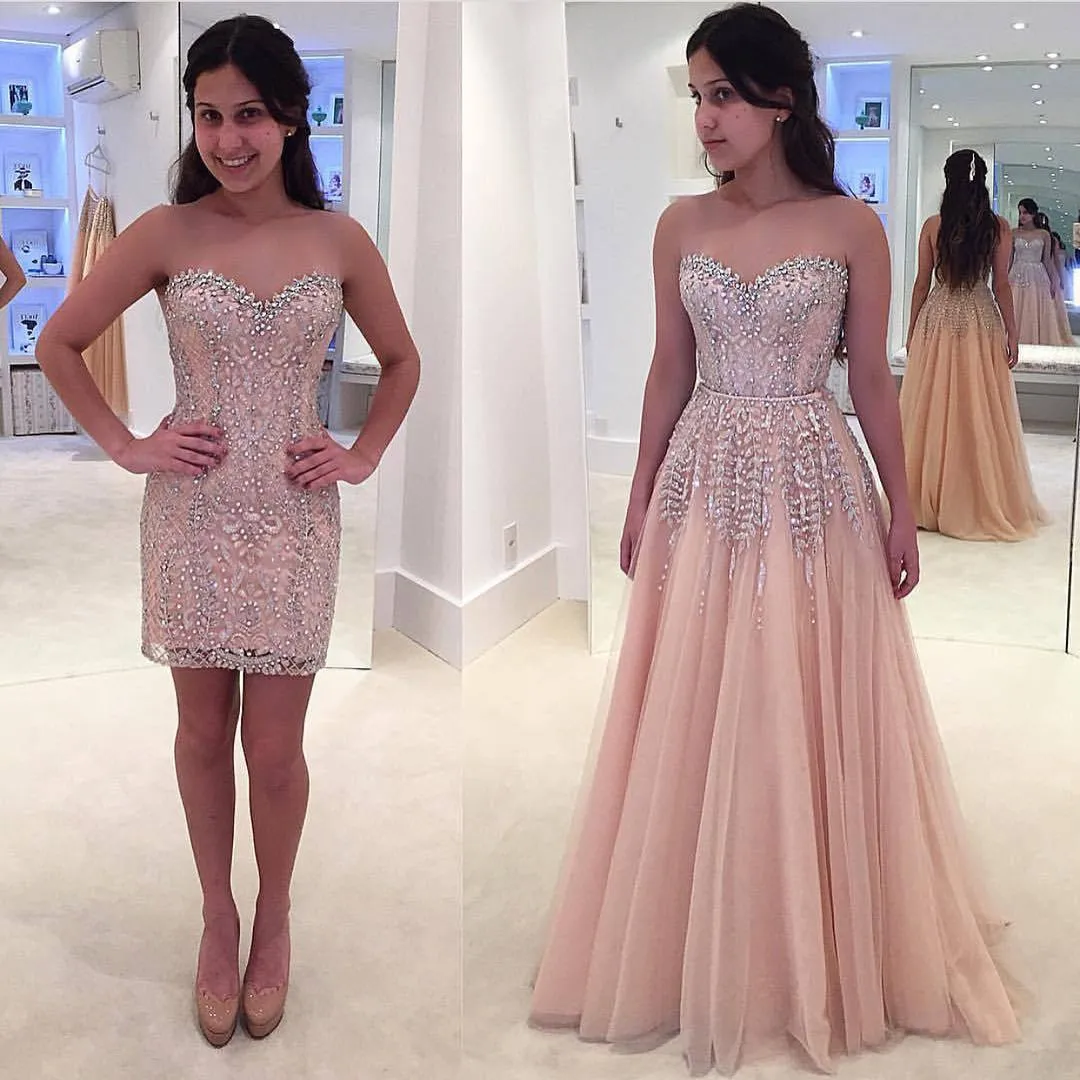 Two Piece Beaded Sweetheart Strapless Tulle Gorgeous Prom Dresses DB1058